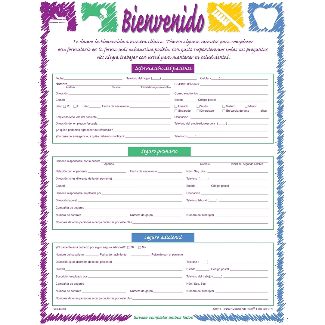 Medical Arts Press® Registration Forms Without Updates Section; Dental Sketch, Spanish 3 Medical Arts Press® Registration Forms Without Updates Section; Dental Sketch, Spanish