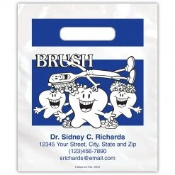 Medical Arts Press® Dental Personalized Small 2-Color Supply Bags; 7-1/2x9", Brushing Teeth, Brush, 100 Bags, (53195)
