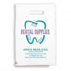 Medical Arts Press® Dental Personalized 2-Color Supply Bags; 9 X 13", Tooth Shaped W/brushes, 100 Bags, (635071)