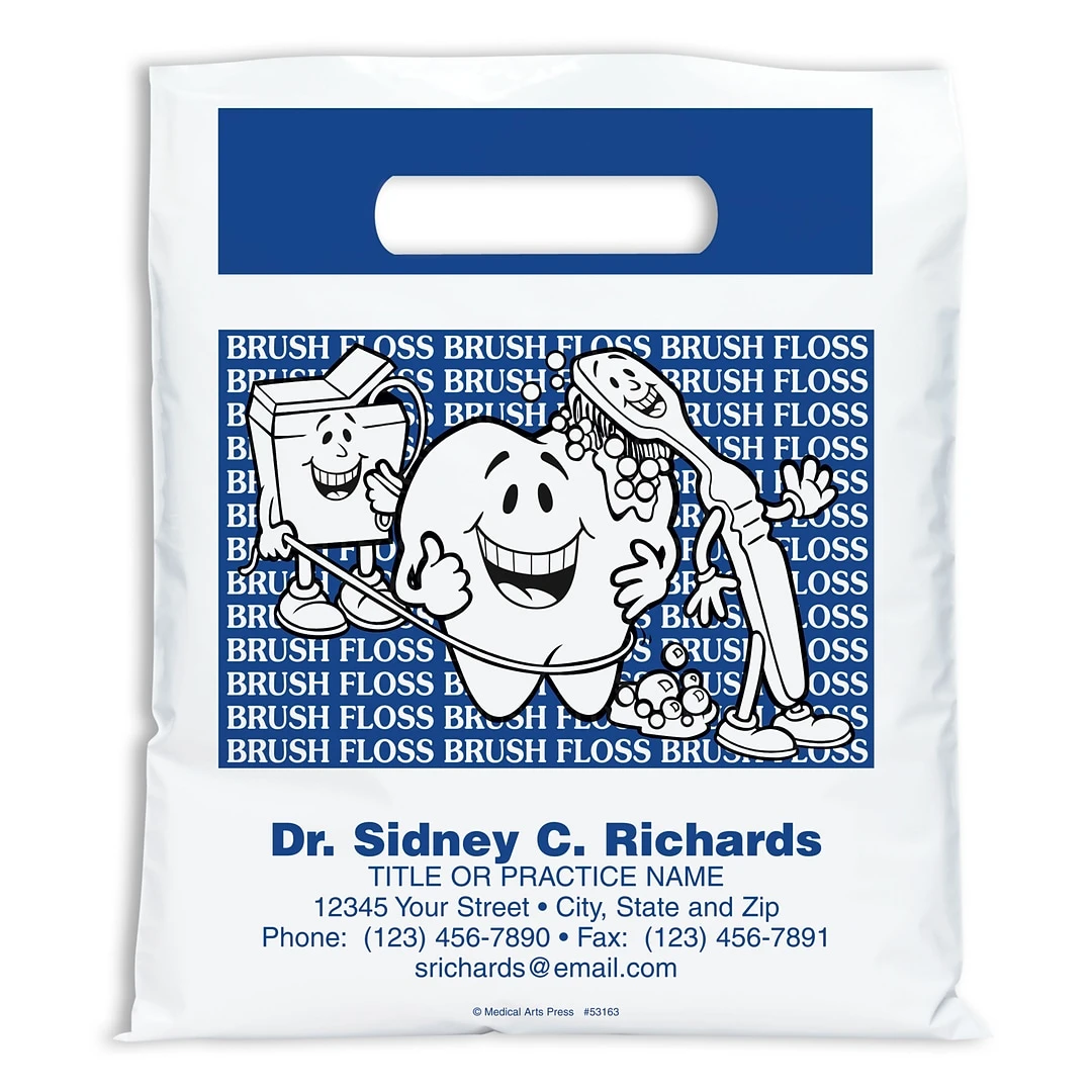 Medical Arts Press® Dental Personalized Small 2-Color Supply Bags; 7-1/2x9", Smile Team, Brush/Floss, 100 Bags, (53163) 3 Medical Arts Press® Dental Personalized Small 2-Color Supply Bags; 7-1/2x9", Smile Team, Brush/Floss, 100 Bags, (53163)