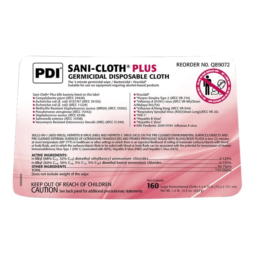 Sani-Cloth Plus Disinfecting Wipes, 160 Wipes/Canister(Q89072) 3 Sani-Cloth Plus Disinfecting Wipes, 160 Wipes/Canister(Q89072) - Image 2