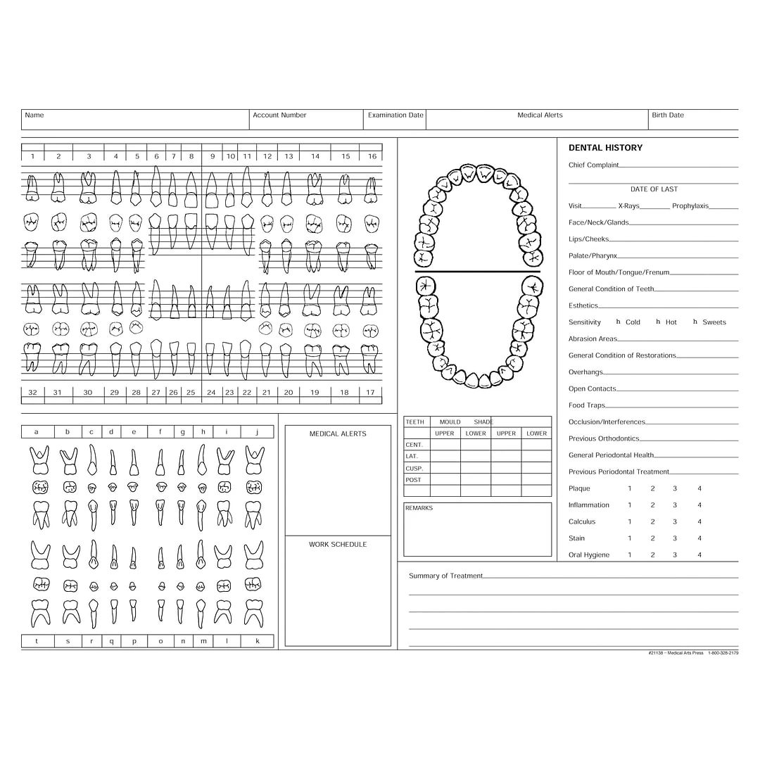 Medical Arts Press® Dental Chart, Treatment Notes, Green, No Punch 3 Medical Arts Press® Dental Chart, Treatment Notes, Green, No Punch