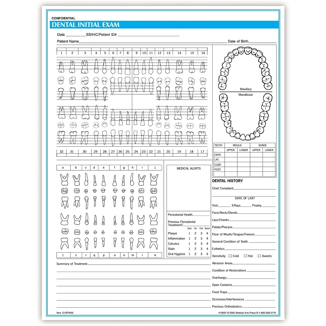 Medical Arts Press® Initial Exam Chart; Rainbow FormFamily™, Dental 3 Medical Arts Press® Initial Exam Chart; Rainbow FormFamily™, Dental