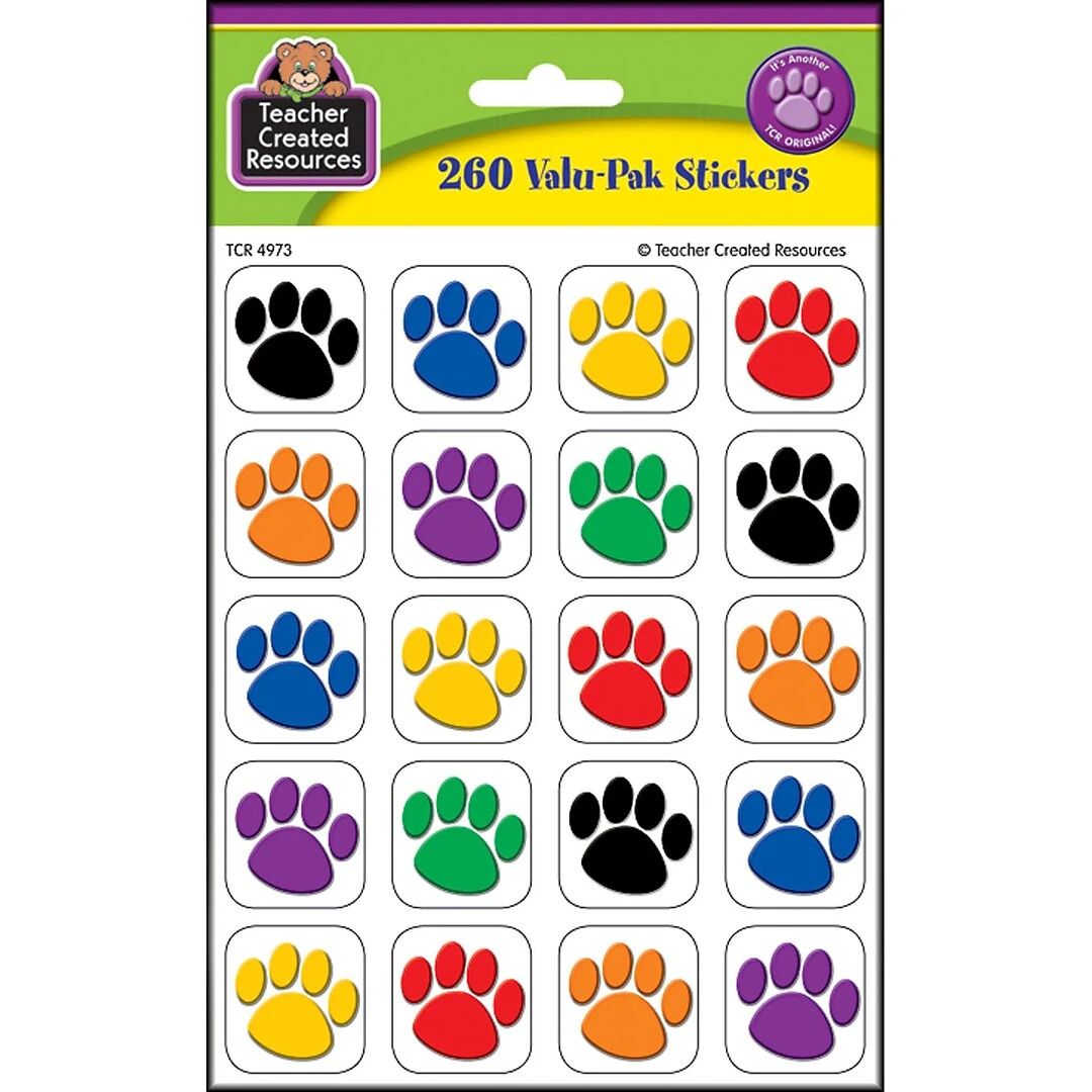 Teacher Created Resources® Stickers, Colorful Paw Prints, 260/Pack (TCR4973) 3 Teacher Created Resources® Stickers, Colorful Paw Prints, 260/Pack (TCR4973)